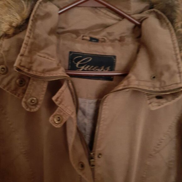 Guess coat tan brown utility anorak fall winter jacket l cotton canvas parka - Picture 6 of 15